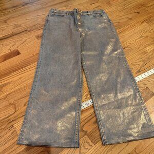 KUT FROM THE KLOTH WOMENS GOLD DENIM JEANS WIDE LEG SIZE 14